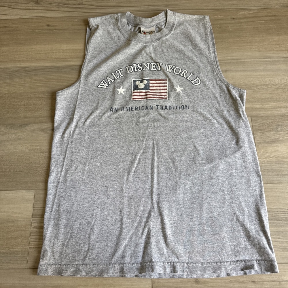 Vintage Walt Disney World An American Tradition Flag USA Tank Top Shirt Sz M Men